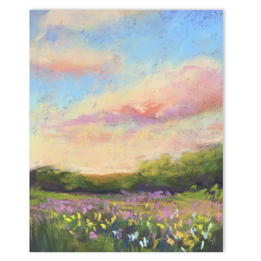 Flower Field and Cotton Sky Vertical Soft Pastel Giclée Art Print