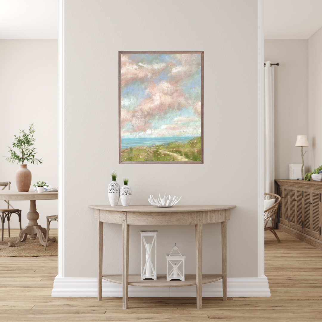 Coastal Serenity Vertical Soft Pastel Giclée Art Print