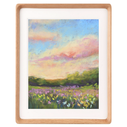 Flower Field and Cotton Sky Vertical Soft Pastel Giclée Art Print