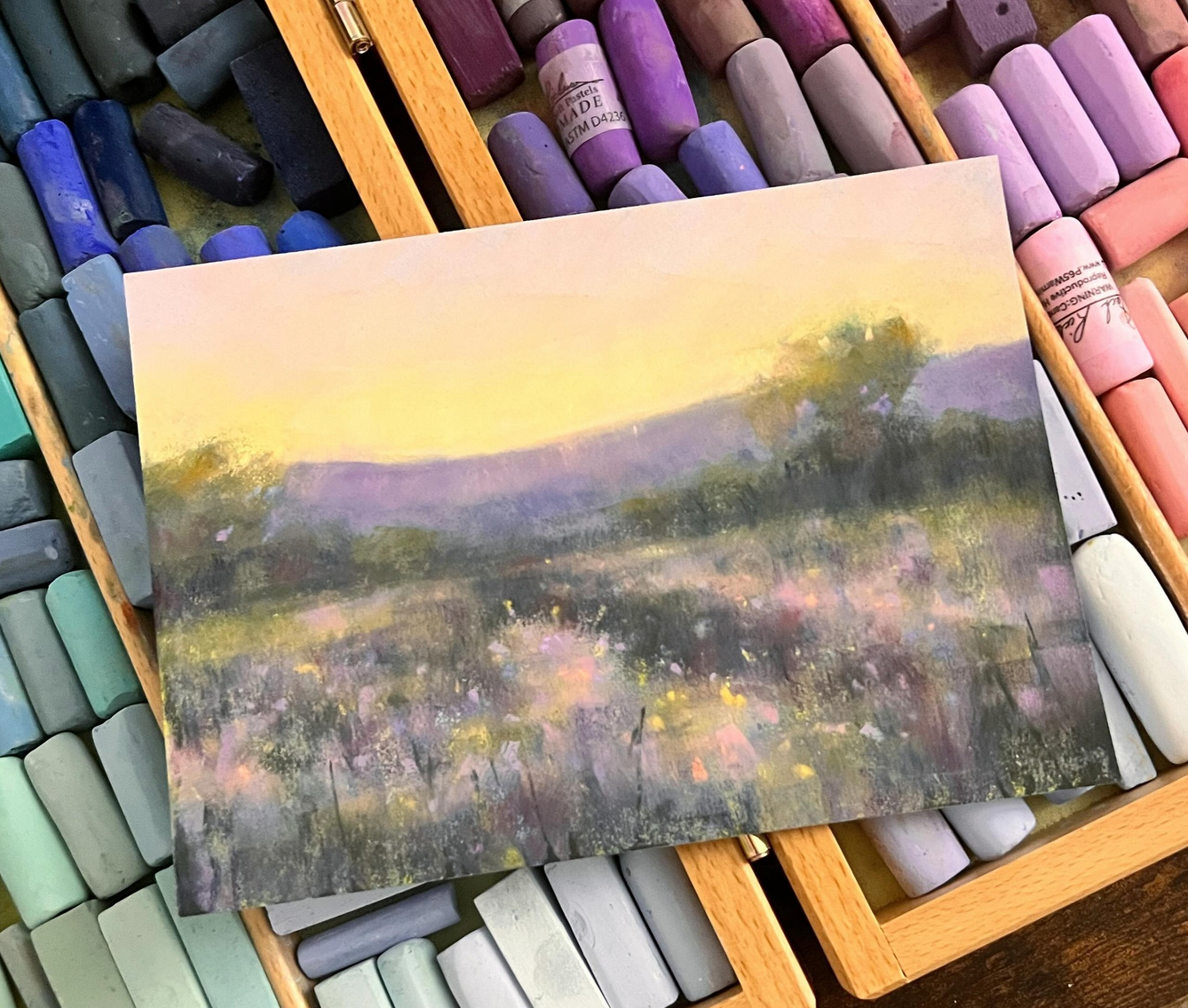 Twilight Meadow 5x7 Original Soft Pastel Painting