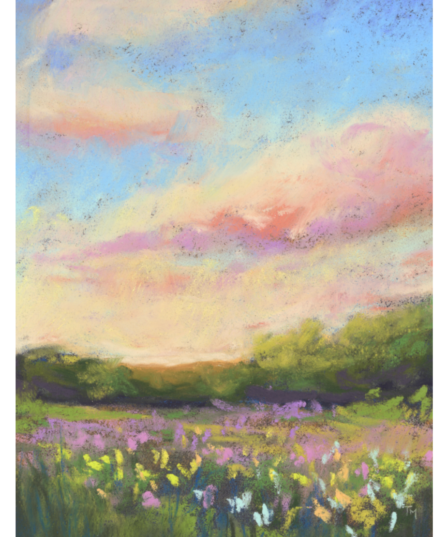 Flower Field and Cotton Sky Vertical Soft Pastel Giclée Art Print